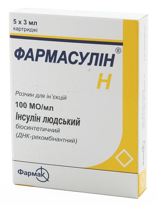 Фармасулин Н картридж 100МЕ 3 мл: 5 шт.