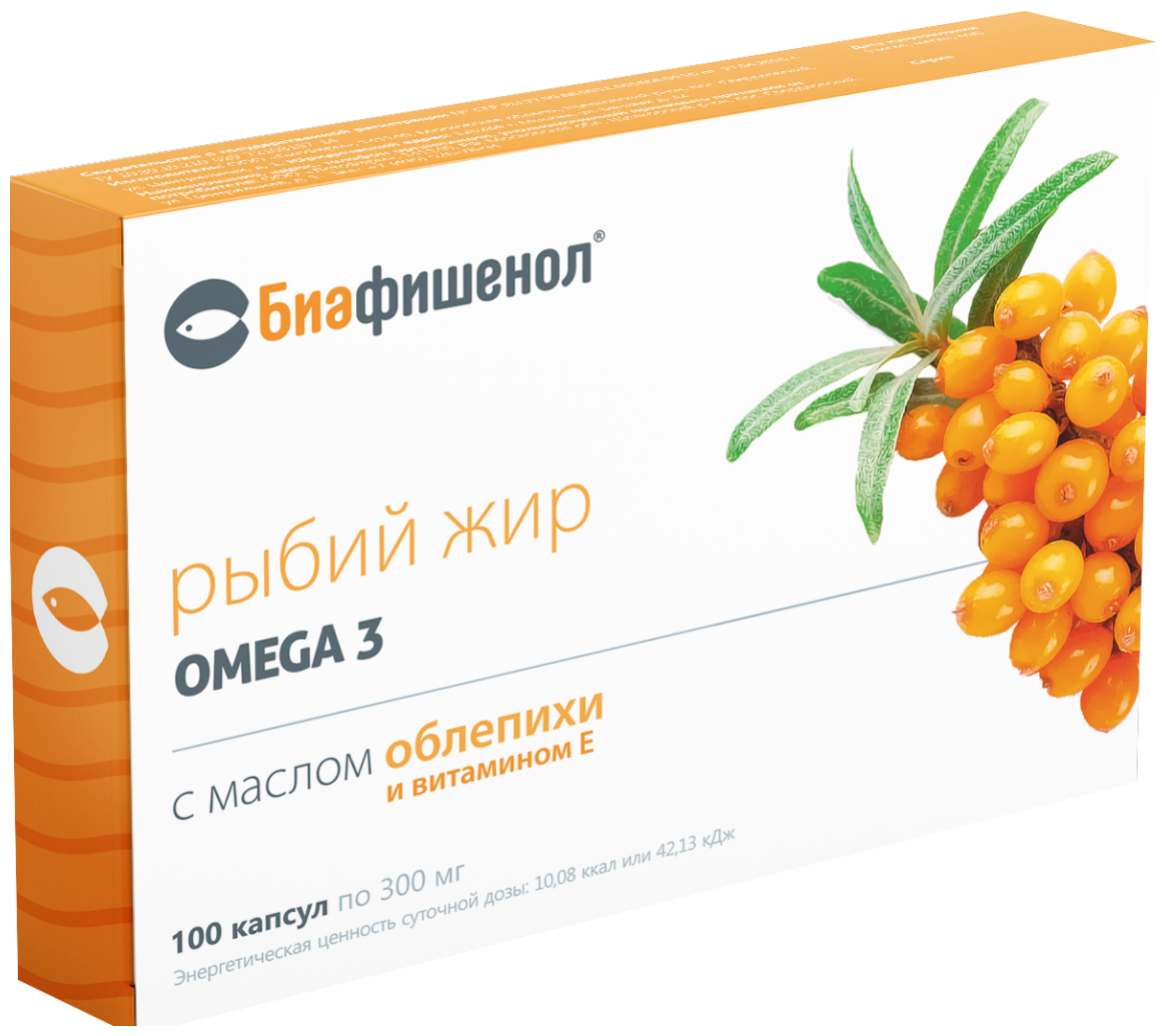 Рыбий жир Биафишенол масло облепихи+Вит.Е N100 (Р) (ПТ)
