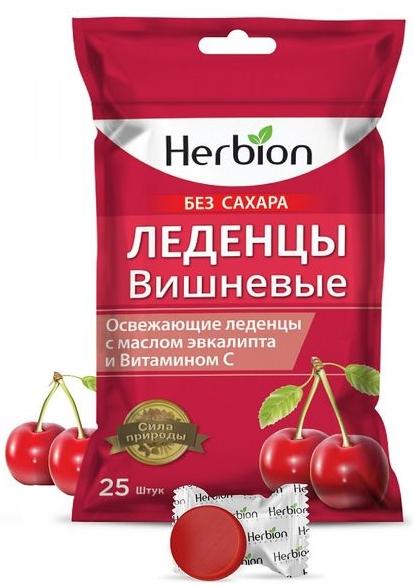 Хербион лед. вишневые с масл.эвкал.и вит.С N25 б/сахара (Р) (ПТ)