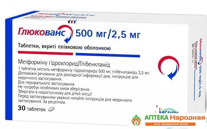 Глюкованс таб. п/о 500мг+2.5мг N 30 (Р)