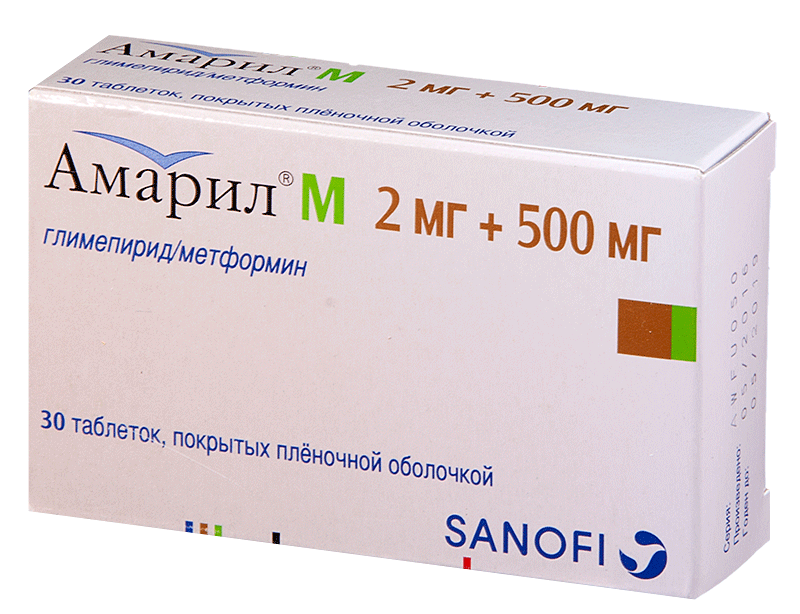Амарил-М таб. 2 мг+500 мг: 30 шт.