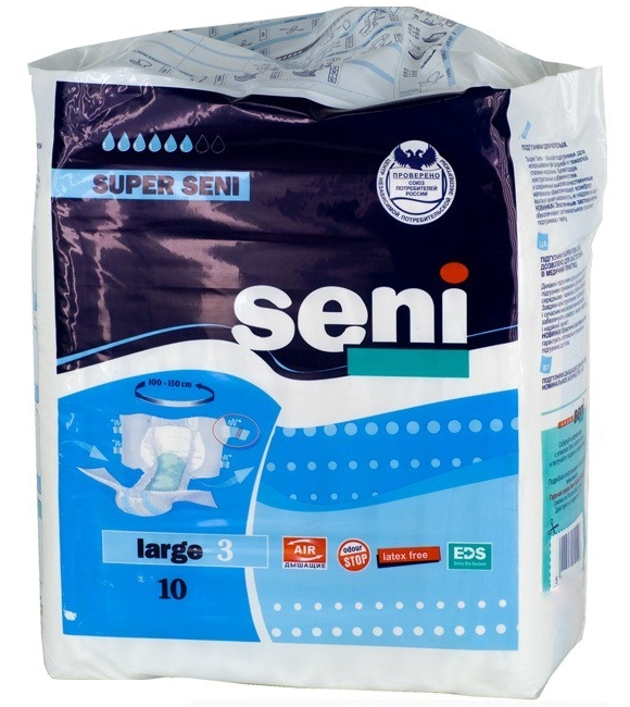 Подгузники для взрослых SUPER SENI Air Large: 10 шт.