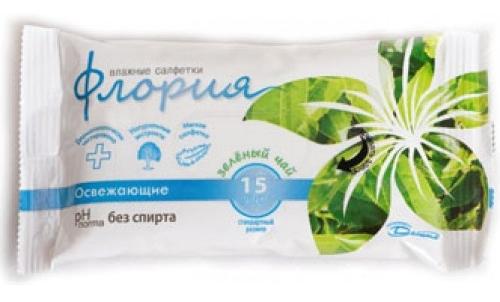 Салфетка влажная Флория Освежающие с ароматом зеленого чая: 15 шт.