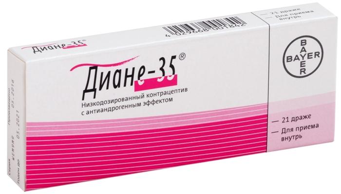 Диане-35 таб., покр. оболочкой, 2 мг+0.035 мг: 21 шт.