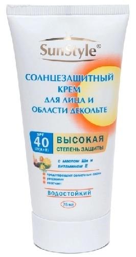 SunStyle Крем солнцезащитный для лица и области декольте водостойкий SPF40 75мл