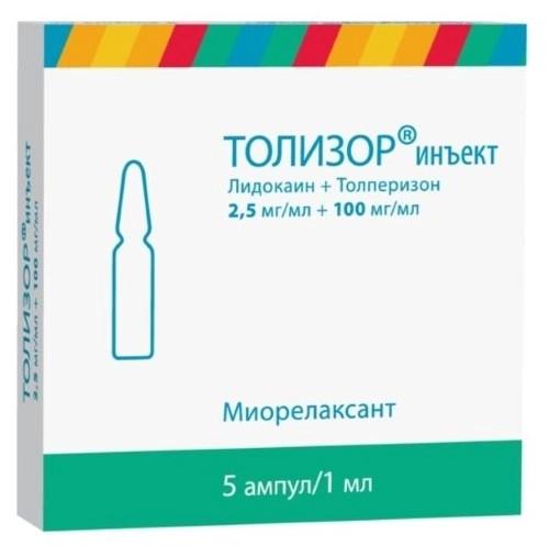 Толизор р-р д/ин.100мг+2.5мг 1мл N5 (Р) (Мидокалм)