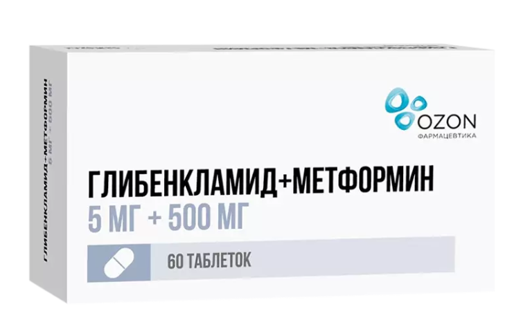 Глибенкламид+Метформин т. 5мг+500мг N60 (Р) (глюкованс)