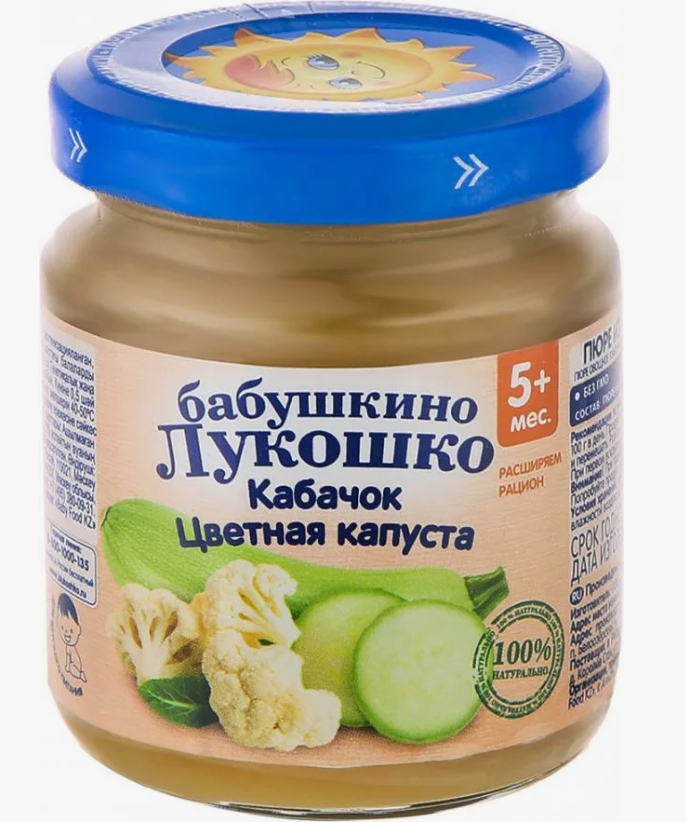 БабЛукош Пюре Кабачок/цв.капуста 100г 5мес. (Р) (ПТ)