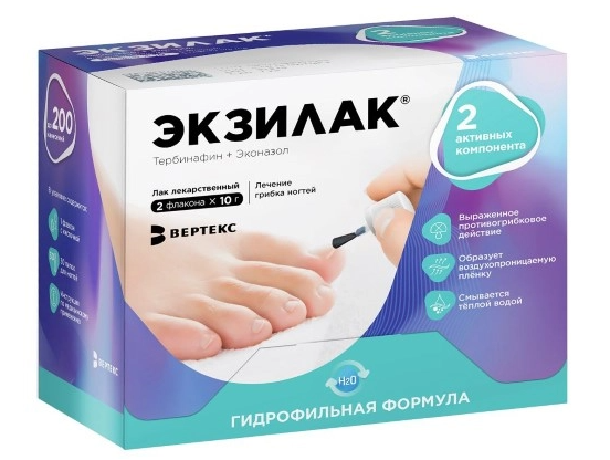 Экзилак лак д/ногтей лек.4%+3% 10г N2 (Р)