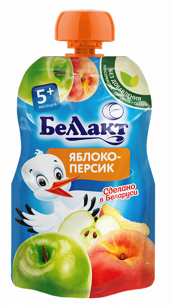 Беллакт Пюре Яблоко-персик 90г (5+) пауч. (Р) (ПТ)