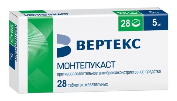 Монтелукаст-Вертекс таб. жев. 5мг N28 (Р)