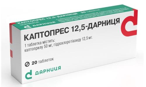 Каптопрес-12,5 Дарница 50 мг+12,5 мг: 20 шт.