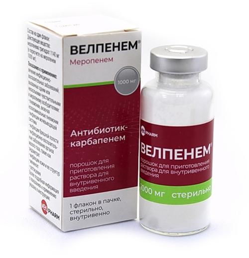 Велпенем порошок для раствора для инъекций 1000 мг: 1 шт.