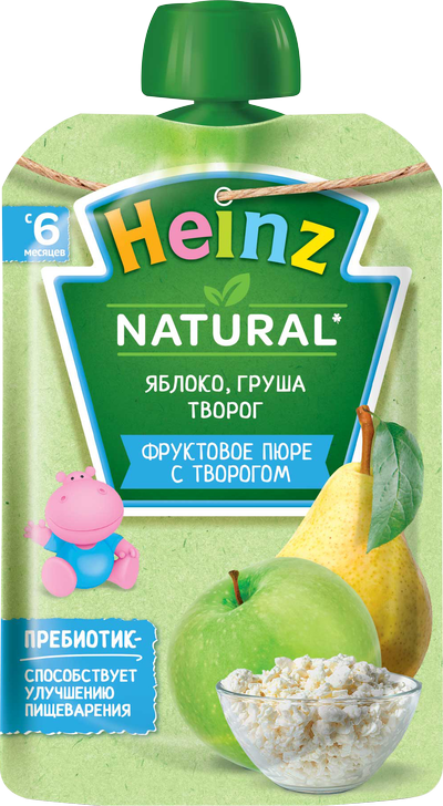 Heinz Пюре Яблоко, груша, творог 90 г (6+)