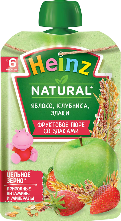 Heinz Пюре яблоко/клуб./злаки 90г 6мес. (пауч) (Р) (ПТ)