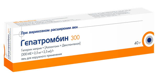 Гепатромбин 300МЕ+2,5 мг+2,5 мг гель 40 г
