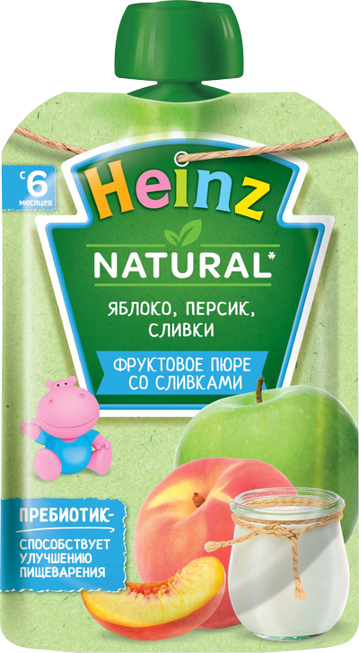 Heinz Пюре Яблоко-Персик-Сливки 90 г (пауч) (6+)