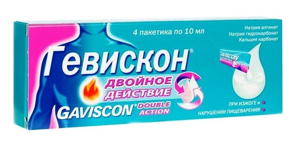 Гевискон Двойное Действие сусп. д/приема внутрь (мятная) 500 мг+213 мг+325 мг/10 мл: пак. 12 шт.