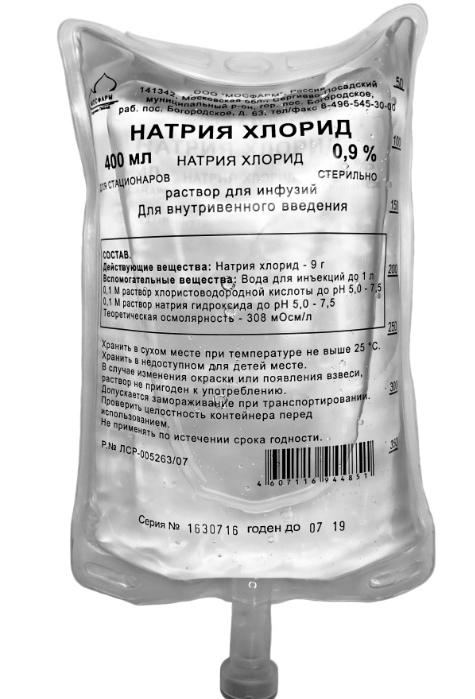 Р-р натрия хлорид 0.9% 400мл п/э (Р) Мосфарм#