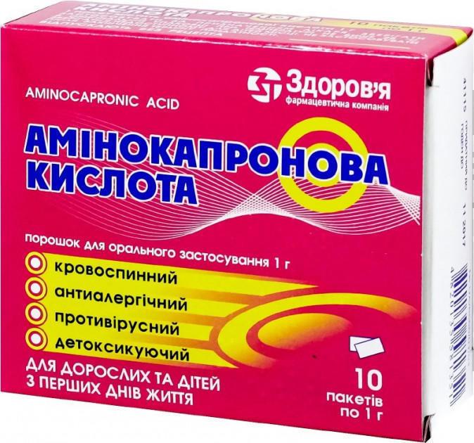 Аминокапроновая кислота раствор порошок 1 г: 10 шт.