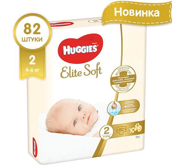 Подгузники Huggies Elite Soft (4-6) р.2: 82 шт.