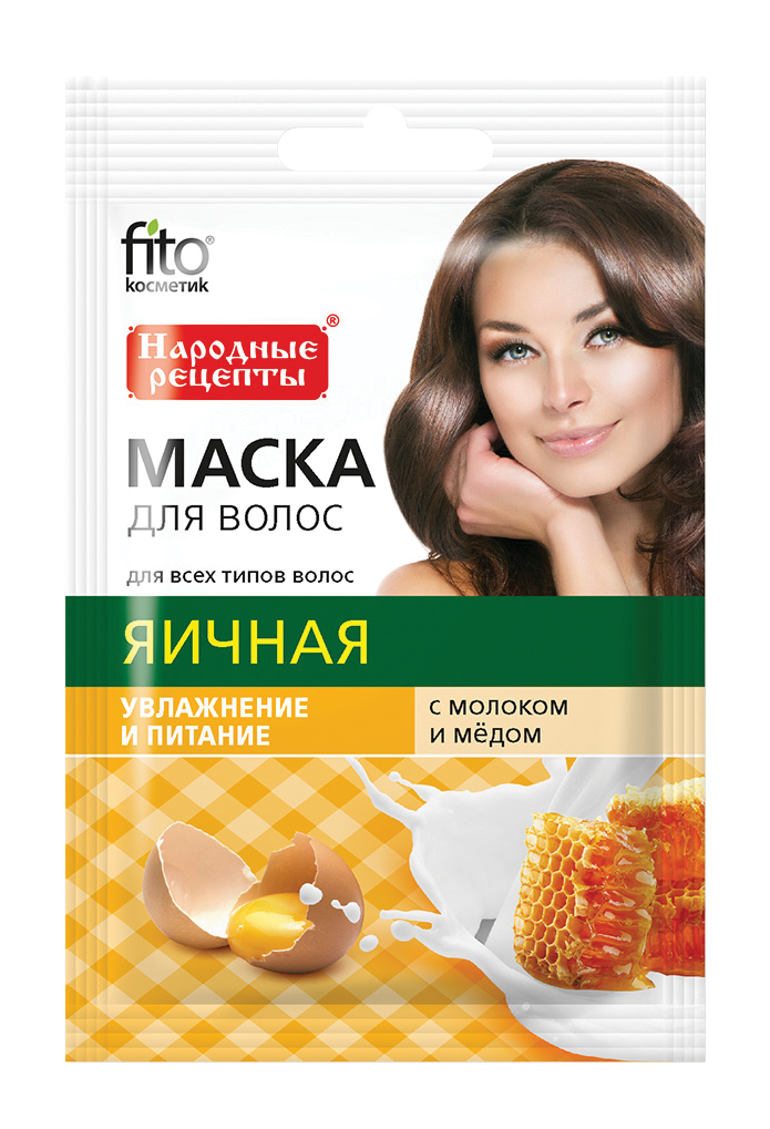 Народные Рецепты Маска для волос Яичная с молоком и медом 30мл