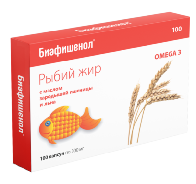 Биафишенол рыбий жир с маслом зародышей пшеницы и льна капс. №100