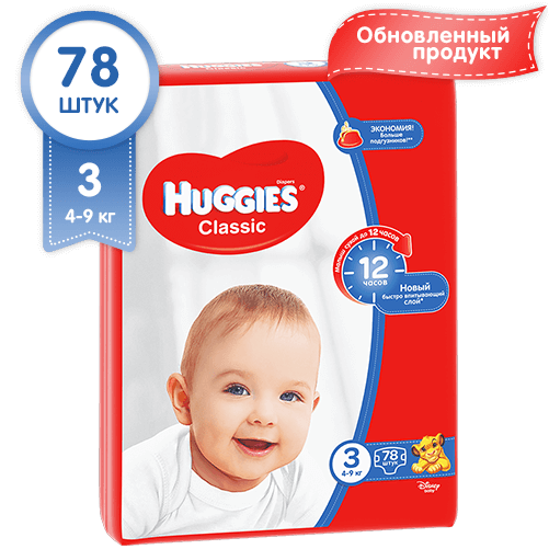 Подгузники Huggies Classic (4-9) р.3: 78 шт.