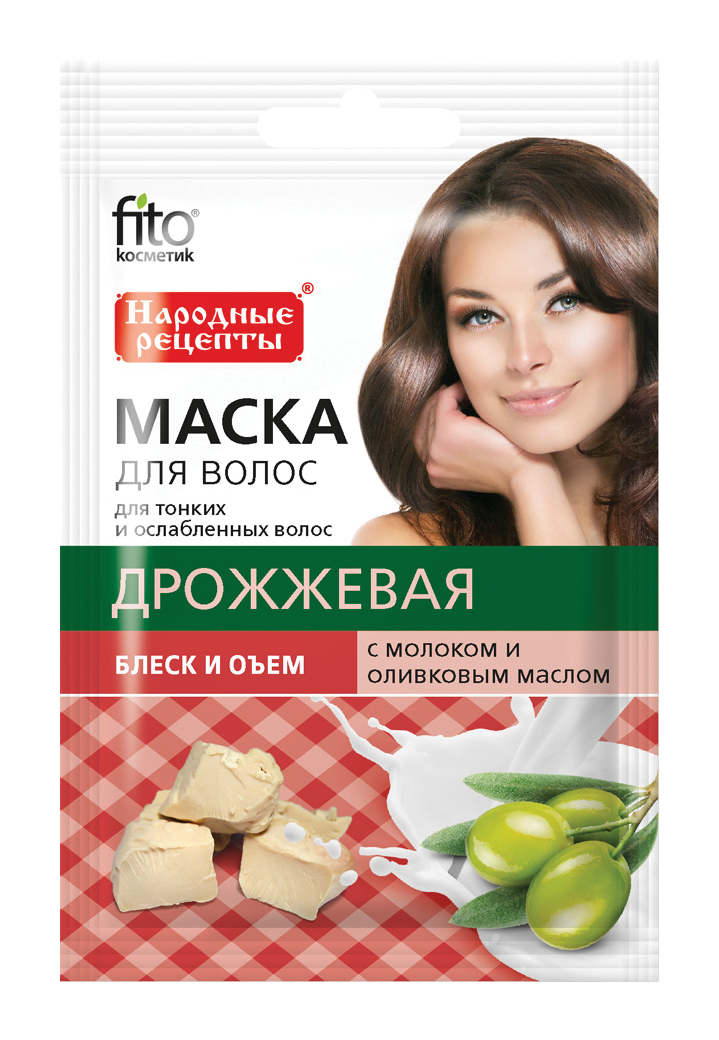 Народные Рецепты Маска для волос Дрожжевая с молоком и оливковым маслом 30мл