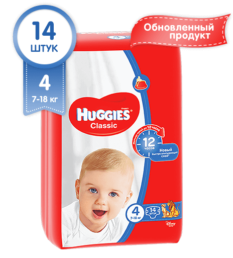 Подгузники Huggies Classic (7-18) р.4: 14 шт.