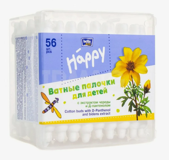 Палочки ватные Bella Happy N56 экст.ромаш/подорож/д-пантен.(Р)