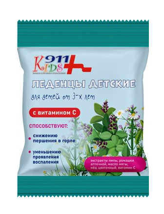 911 Kids Леденцы детск. чабр./душ./мед с вит.С 50г (Р) НДС (ПТ)