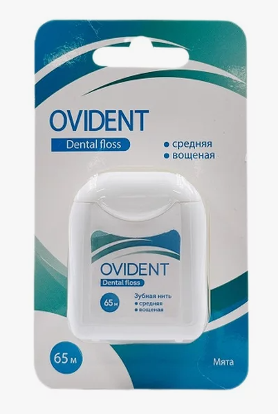 Ovident нить зубная 65м вощен.тонкая освеж.мята (P)