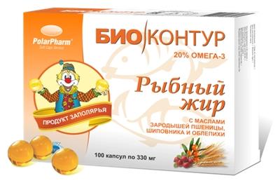 Рыбный жир Биоконтур капс. N100(зарод.пшен.шипов.облеп.)(Р) (ПТ)