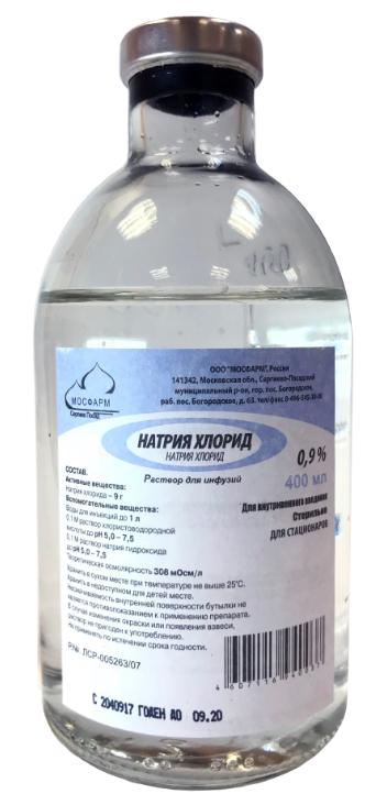 Р-р натрия хлорид 0.9% 400мл стекло (Р) Мосфарм#
