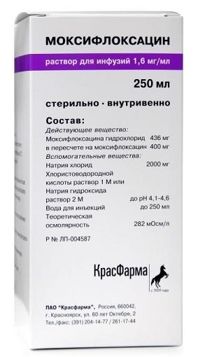 Моксифлоксацин р-р д/инф. 1.6мг/мл 250мл Красфарма (Р) (Авелокс)#
