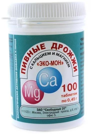 Дрожжи пивные Эко-Мон с кальций+магний N100 (ПТ)