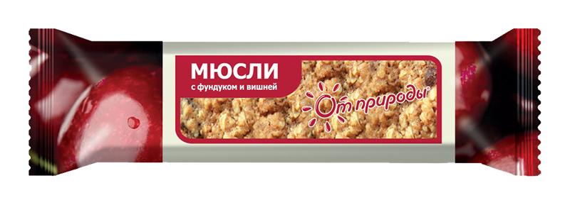 Батонч.мюсли фундук-вишня 25г на фрукт. «От природы» (Р) (ПТ)