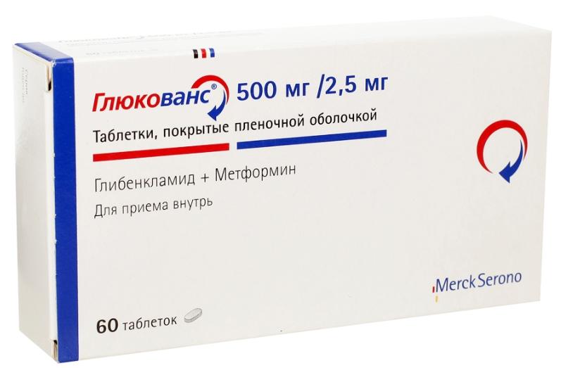 Глюкованс таб. п/о 500мг+2.5мг N 60 (Р)