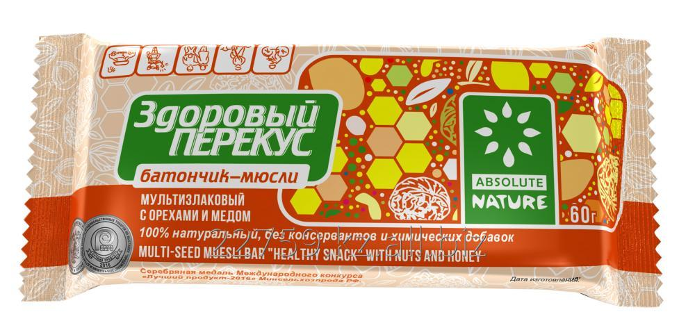 Батонч.мюсли "Здоров.перекус" 60г орехов.с медом (Р) (ПТ)