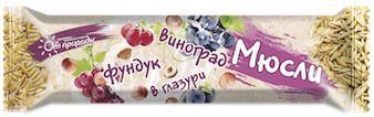Батонч.мюсли фундук-виногр.в бел.глаз. 25г на фрукт.«От природы» (Р) (ПТ)