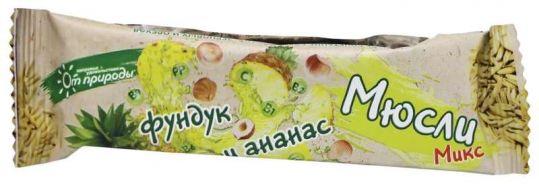 Батонч.мюсли фундук-ананас 25г на фрукт. «От природы» (Р) (ПТ)