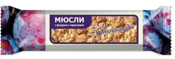 Батонч.мюсли фундук-чернослив 25г на фрукт. «От природы» (Р) (ПТ)