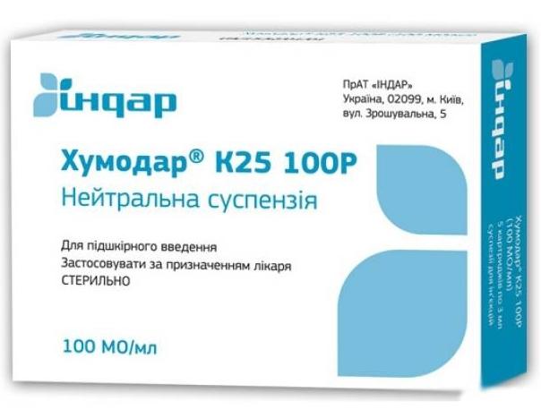 Хумодар К25 100Р картридж 100МЕ/мл 3 мл: 5 шт.