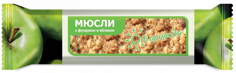 Батонч.мюсли фундук-яблоко 25г на фрукт. «От природы» (Р) (ПТ)