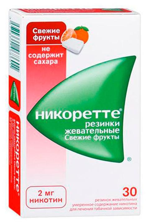 Никоретте жев.резинка Свежие фрукты 2мг N30 (Р)