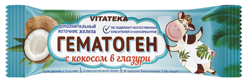 Гематоген Vitateka с кокосом в шок.глазури 40г (Р) (ПТ)