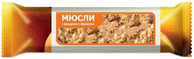 Батонч.мюсли фундук-абрикос 25г на фрукт. «От природы» (Р) (ПТ)