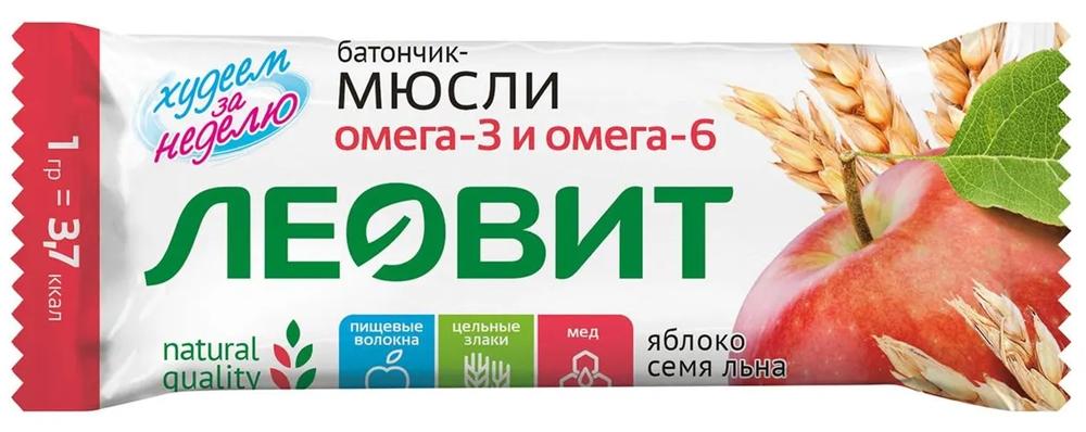 Леовит Батончик-мюс.с яблок. и сем.льна 30г (Р) (ПТ)
