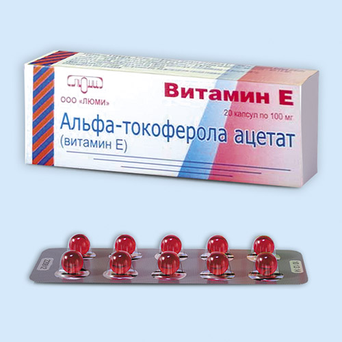 Альфа-Токоферола ацетат (витамин Е) капс. 100 мг: 10, 20, 30, 40, 500, 1000, 2000, 4000, 6000 шт.